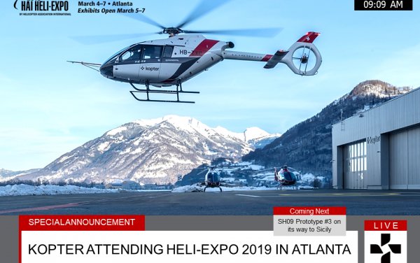 Discover Kopter Group SH09 helicopter in a passenger transport configuration at Heli-Expo 2019