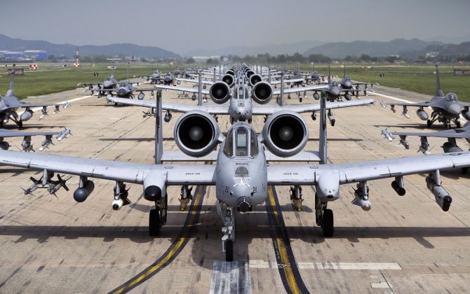 Dozens of A-10s and F-16s Roll Out for an "Elephant Walk"