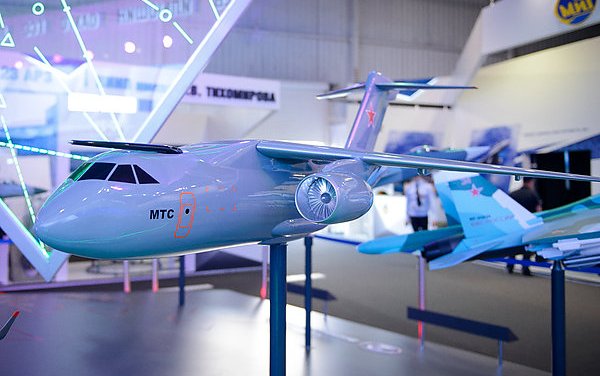 Specialists of TsAGI test the model of the Il-276 medium-lift military transport plane