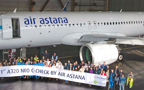 The first Air Astana C-check on Airbus A320neo at Almaty Airport base