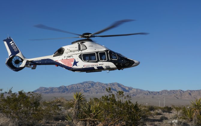 The H160 lands in Las Vegas, kicking off Airbus&rsquo; presence at Heli-Expo