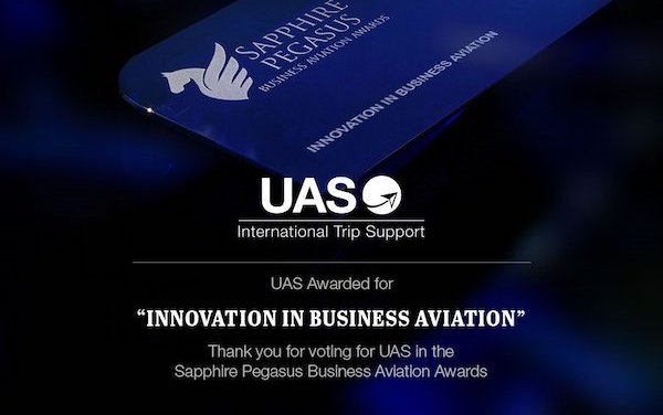 UAS delighted to receive fourth Sapphire Pegasus Business Aviation Award   